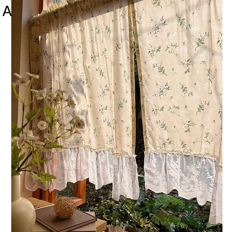 花柄 カーテン 窓用 半遮光 カフェカーテン 目隠し 断熱 UVカット 省エネ 幅110cm 喫茶店 ベランダ 装..