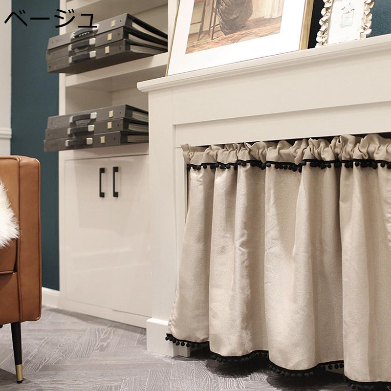 カフェカーテン ポンポン付き 無地 小窓カーテン 遮光 目隠し 厚手 喫茶店 窓口 短いカーテン 間仕切り..