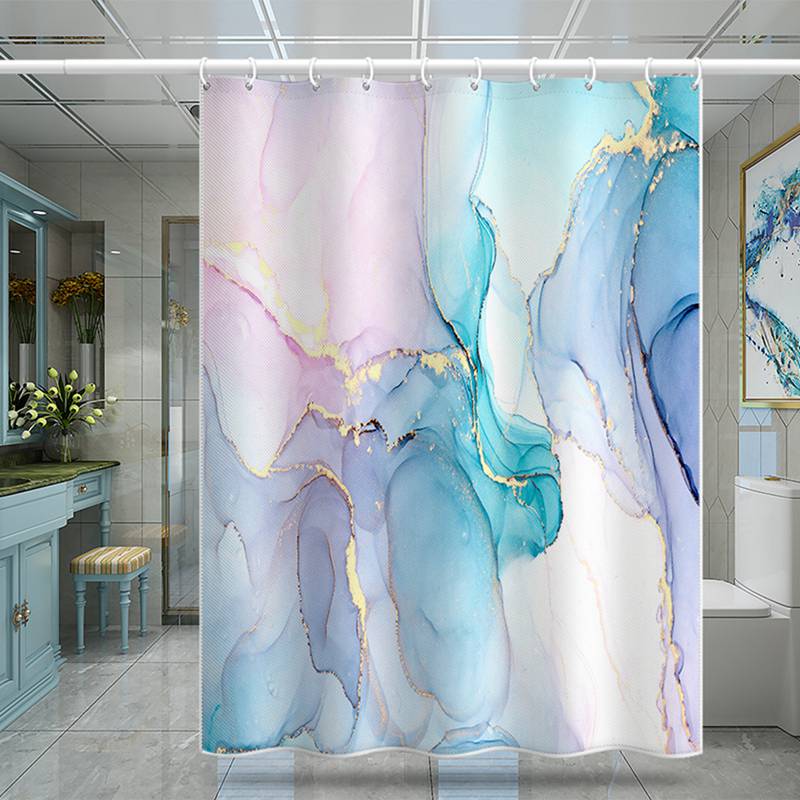 シャワーカーテン 大理石 水彩画 3D 風呂カーテン 防水 バスカーテン フック 防カビ 厚み 重り 間仕切りカーテン 180cm丈200cm丈 取り付け簡単 プライバシーカット 更衣室 耐久性 速乾 マンション 耐水型 ブルー