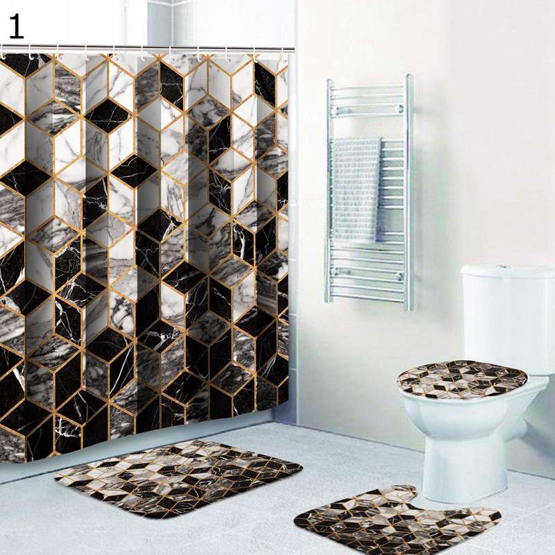 シャワーカーテン 幾何学模様 3D 風呂カーテン バスカーテン 厚手 撥水 ビニールカーテン 洗面所 180cm丈 ユニットバス 厚手 防カビ 軽量速乾 フック付き 上品 プライバシー保護 防寒保温 変形しない ブラック