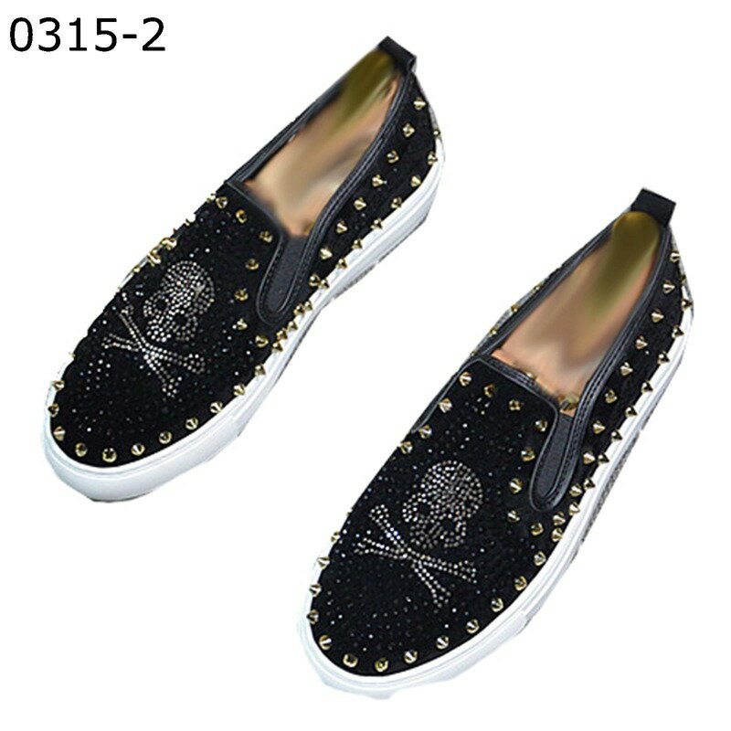 ローファー スリッポン メンズ 厚底 キラキラ 髑髏 スパンコール ラインストーン リベット モカシン ド..