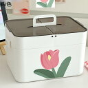 救急箱 くすりボックス コスメ収納 チューリップ柄 応急ボックス クリア 防水防塵 コンパクト 畳める ケース 小物収納ケース プラスチック 裁縫箱 薬入れ 小物入れ 防災グッズ 応急処置 家庭用 車載