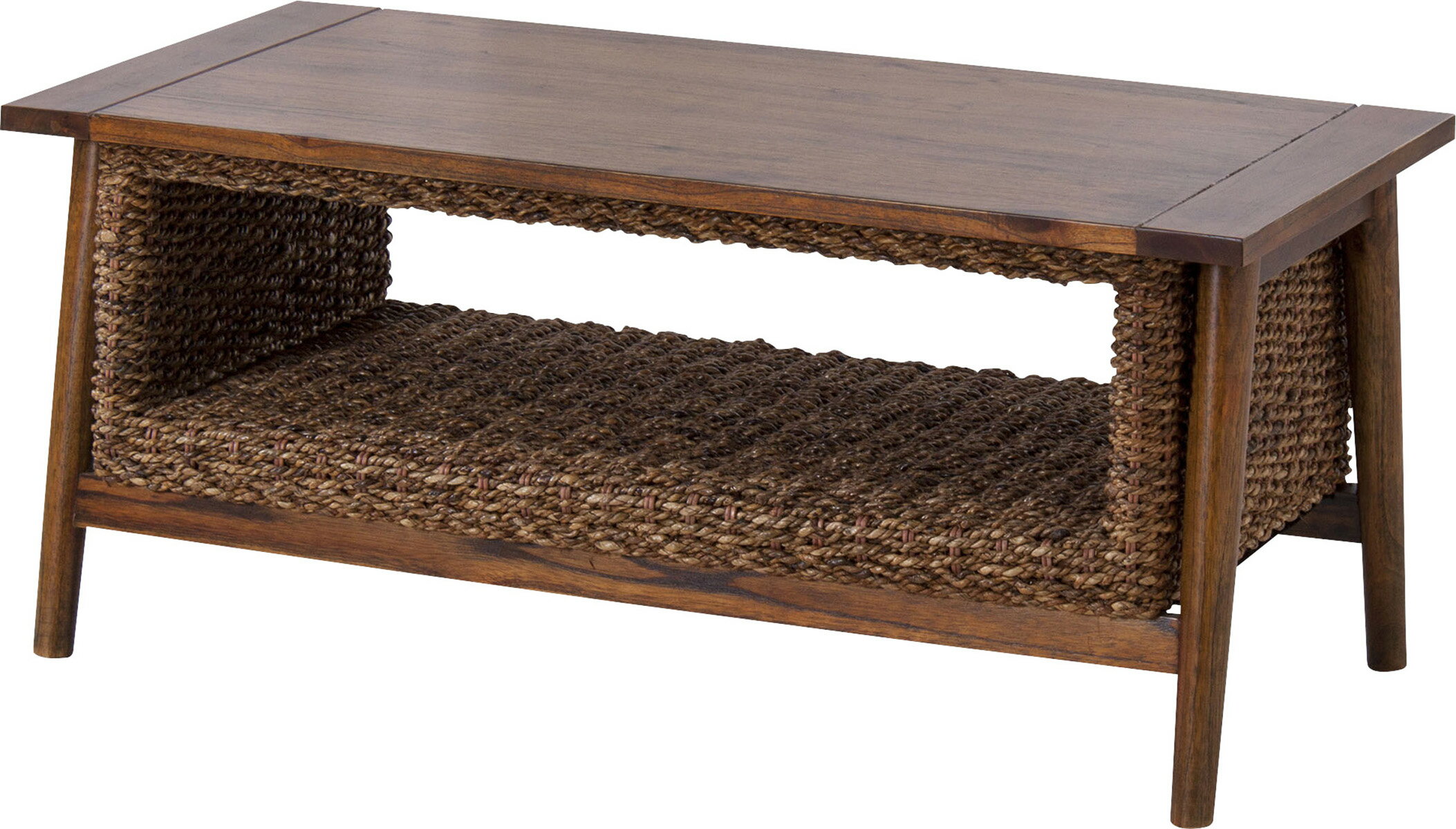 東谷 テーブル コーヒーテーブル W100×D50×H42 ブラウン NRS-454 4985155190409 センターテーブル ローテーブル 編み 天然木 収納付き ガーデンテーブル 四角 スクエア カフェテラス グランピング アジア リゾート 異素材組合せ 天然木(ミンディ) アバカ ラッカー塗装