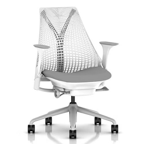 セイルチェア ホワイト SAYL Chair white HermanMiller ハーマンミラー 白 シロ スタイリッシュ デザイン インテリア おしゃれ 身体 支える 自由 動き 健康的 バランス 持続可能性 明晰な思考 生産性 向上 吊り橋 工学 応用 メッシュ ひじ掛け キャスター サスペンション