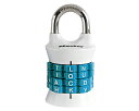 盗難 番号設定キー マスターロック Master Lock 1535JADWDTEAL 4桁ワード 可変式南京錠 ホワイト 1個入 シャックル径6mm パスコード 設定可能 キーレスタイプ 鋼製シャックル アルファベット 英数字 安全 倉庫 トランク 物置 解錠 暗証番号 紛失 持ち運び 安心 合わせやすい