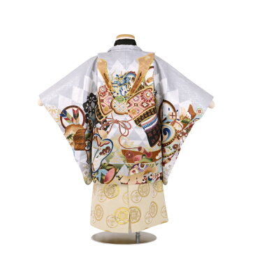 【レンタル】かんたん着付け 七五三 男児 3歳 袴 フルセット 3才 薄グレー 兜 金糸刺繍 鱗 3-64 三歳 羽織袴 簡単 男の子 祝い 着物 七五三 きもの 753 子ども 和服 着物レンタル はかま 和装 お正月 レンタルセット 往復送料無料