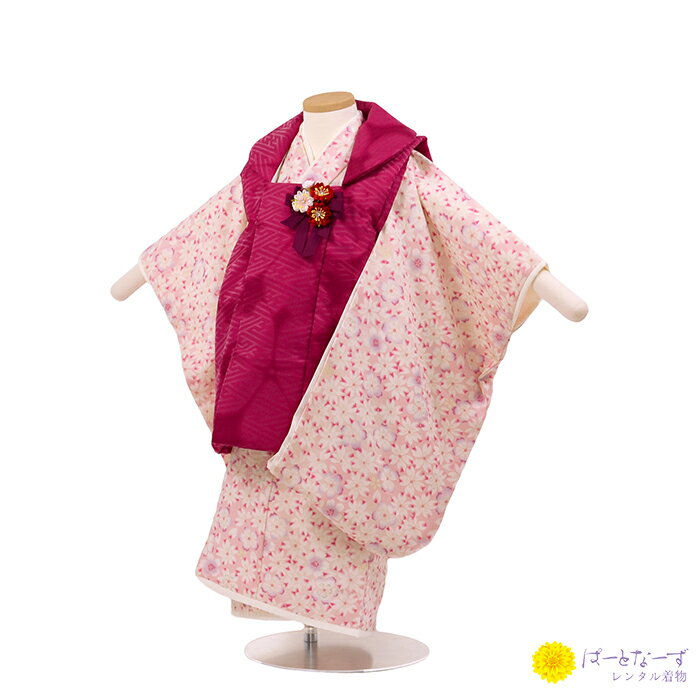 【七五三女児 被布セットレンタル】ピンク 桜 着物 三歳児 被布 女の子 巾着 髪飾り 3歳 017 ひな祭り【往復送料無料】【七五三レンタル】【きものレンタル...