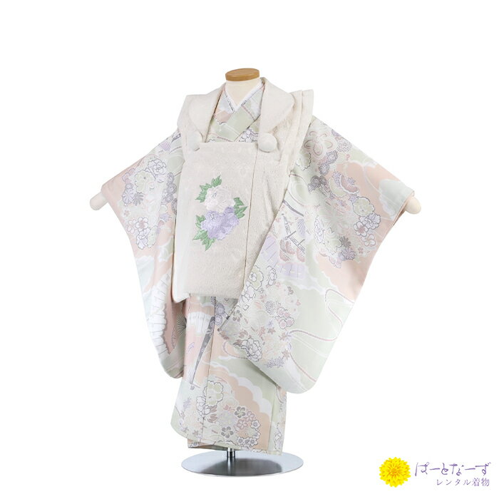 【七五三女児 被布セットレンタル】レースに刺繍 ミントグリーン 着物 三歳児 被布 女の子 巾着 髪飾り 3歳 036【往復送料無料】【七五三レンタル】【きもの...