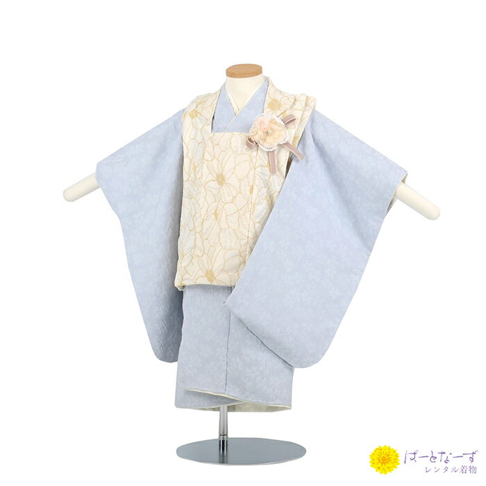 【七五三女児 被布セットレンタル】白 / 水色 レース地 着物 三歳児 被布 女の子 巾着 髪飾り 2歳 3歳 051【往復送料無料】【七五三レンタル】【きもの...