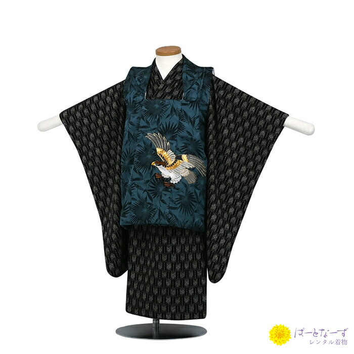【レンタル】七五三 男児 被布セット三歳児 レンタル レンタル 青系/黒 矢がすり 鷹 被布 男の子 3歳 和装 フルセット 着物 3才 お参り 写真 晴れ着 ...