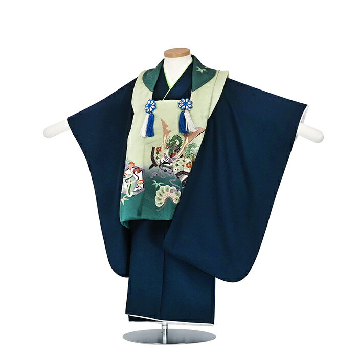 七五三男児 被布 緑/紺 かぶと 龍 三歳児 被布 男児 3歳 セットレンタル【往復送料無料】【七五三レンタル】【きものレンタル】【レンタル和装】【被布レンタル】3n-l4