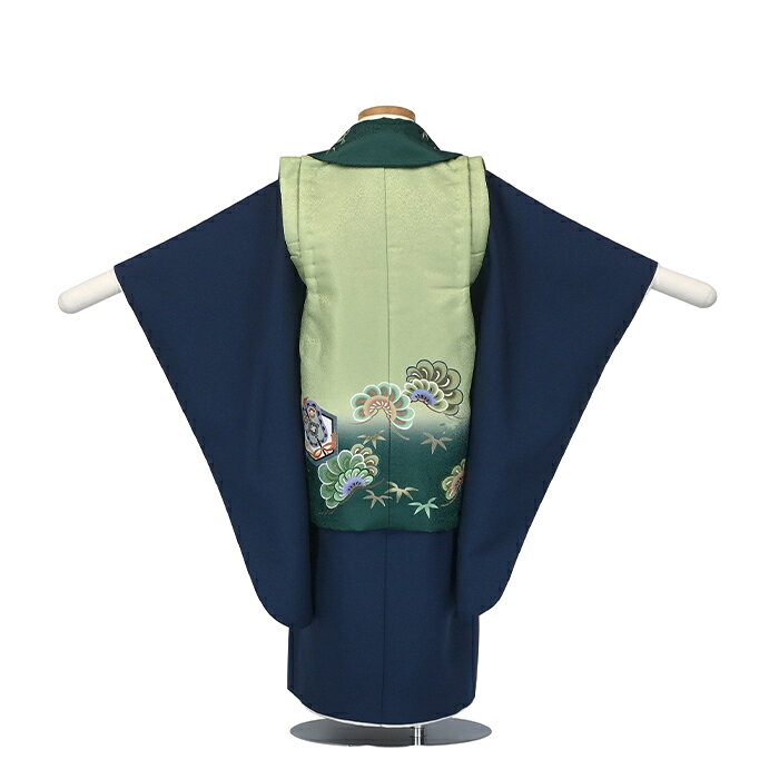 七五三男児 被布 緑/紺 かぶと 龍 三歳児 被布 男児 3歳 セットレンタル【往復送料無料】【七五三レンタル】【きものレンタル】【レンタル和装】【被布レンタル】3n-l4