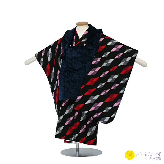 【七五三男児 被布セットレンタル】紺色/黒 ベルベット 着物 三歳児 被布 男児 3歳 【往復送料無料】【七五三レンタル】【きものレンタル】【レンタル和装】【被...