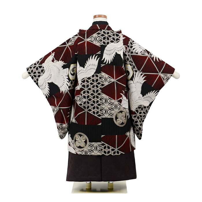 【七五三】 男児 5歳 袴 レンタルセット かんたん着付け ジャパンスタイル 鷹 赤/黒 濃茶袴 5才 羽織袴 男の子 祝い 着物 七五三きもの 753 和服 着物レンタル はかま 和装 お正月 七五三セット 往復送料無料 子ども n5-e5【レンタル】 3