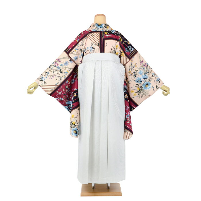 【きものレンタル】卒業袴セット 女性 花柄 ピンク 白波袴 スカーフ調柄n-058 フルセット 学生 先生 教員 大人 袴レンタル 和装 卒業式 着物 袴 レンタル 入学式 謝恩会 お祝い【往復送料無料】