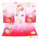 【レンタル】 お宮参り【産着】 記念撮影 女の子 レンタル ベビー 赤ちゃん 初着 お祝い ピンク 赤 グラデーション フルセット 0006【往復送料無料】【産着レンタル】【きものレンタル】【レンタル和装】