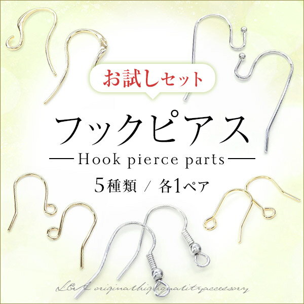 SALE 計5ペア フックピアス お試しセット 5種類各1ペアの計5ペアセット スターターセット ハンドメイドキット アソートセット ピアスパーツ ピアス金具 ...