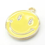 ▼在庫処分▼税込168円→税込50円 1個 Smiley 約16mm イエローカラーチャーム 人気の黄色スマイルニコちゃんパーツ 見るだけでにこちゃん笑顔になれるhappyモチーフ 高品質 K16GP ネックレスピアスイヤリングプチペンダントブレスレットなどオシャレにハンドメイド 1個価格