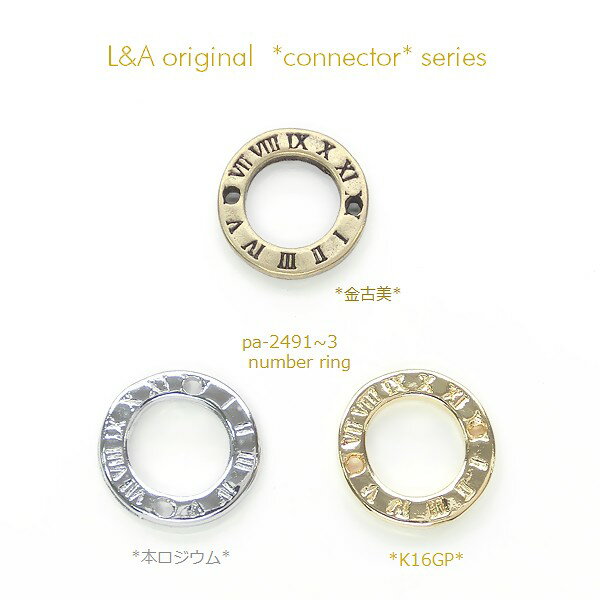 2個 おしゃれなリングコネクター“number ring”ナンバーチャーム 丸型コネクターパーツ 空枠 両面デザイン ローマ数字 接続金具 接続パーツ ジョイントパーツ L&Aの高品質上質鍍金で変色耐久度up！K16GP＆本ロジウム＆金古美 ハンドメイド 2個価格 2