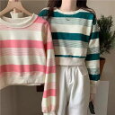 ボーダー トップス ショット丈 レディース カットソー ショットT ボーダーショットTシャツ ボーダーTシャツ ゆったり 長袖 クルーネック シンプル
