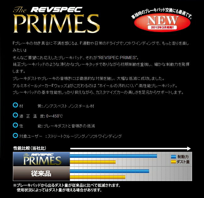 Wedsレブスペックプライム ブレーキパッド前後セットSXV20WマークIIクオリス 97/4～99/8