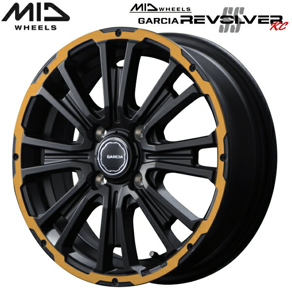 MID WHEELS Garcia SS REVOLVER KC ホイール1本価格 セミグロスブラック/リボルバーオレンジ4.5J-14インチ 4穴/PCD100 インセット+45【代引不可】のサムネイル