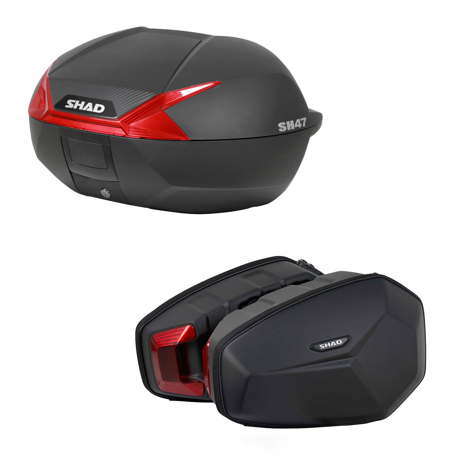 SHAD(シャッド) 【セット品】SH47 トップケース レッド＋E48SR サイドバッグ フルパニアセット バイク トップケース・リアボックス