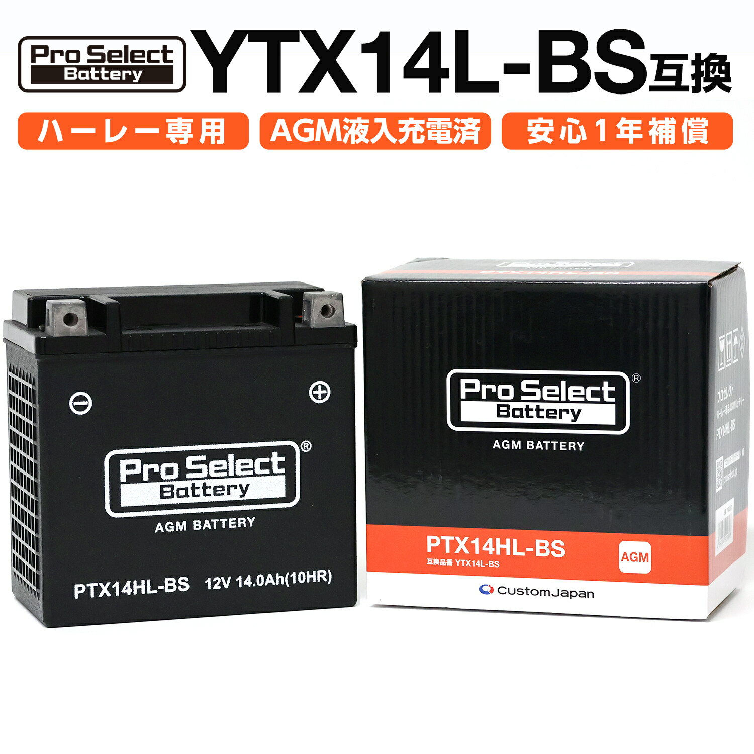 ProSelect(プロセレクト) バイク PTX14HL-BS ハーレー専用AGMバッテリー(YTX14L-BS互換) PSB050 密閉型MFバッテリー