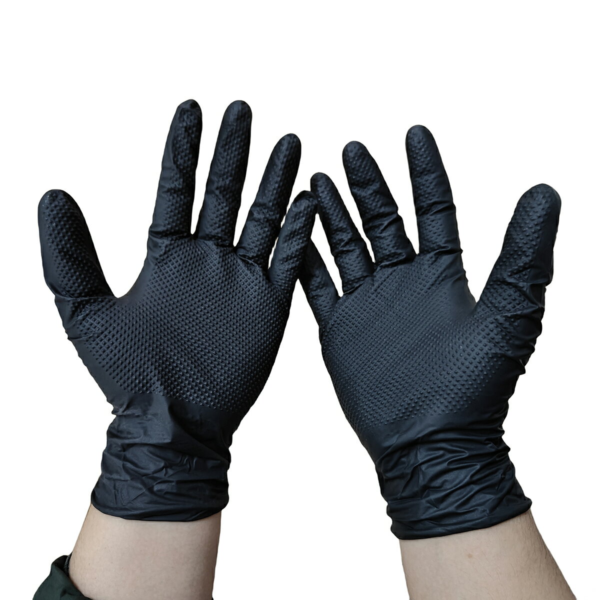 EnergyPrice(エナジープライス) ニトリル手袋 ダイヤ型 エンボス加工 ブラック L 作業 安全 保安