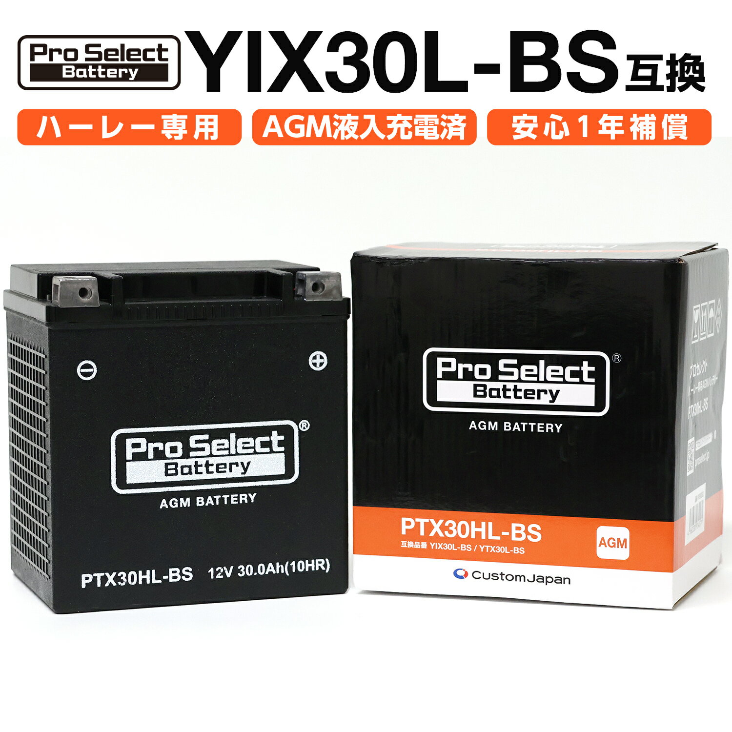 ProSelect(プロセレクト) バイク PTX30HL-BS ハーレー専用AGMバッテリー(YIX30L-BS/YTX30L-BS互換) PSB053 密閉型MFバッテリー