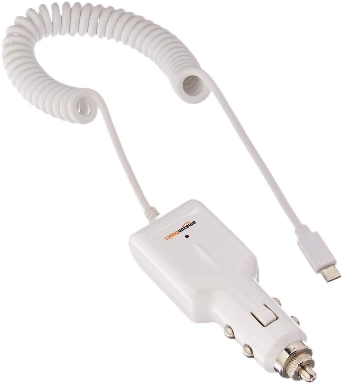 ★送料込★Amazonベーシック シガーソケット カーチャージャー 車載充電器 Android前期用 マイクロUSB コイルケーブル 0.5m ホワイト