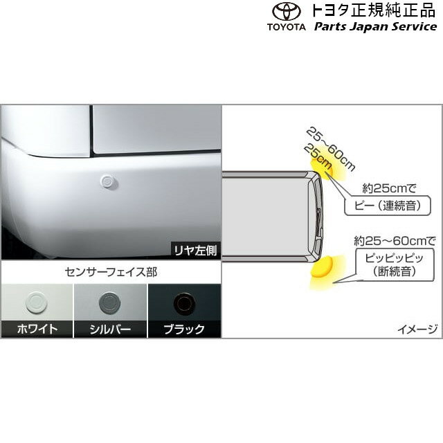 製品品番・08529-26140*1・08511-74120-C0*1対応車種（対応年式含む）車名：200系ハイエース年式：2019.10〜2020.05カタログ日付：2019.10商品構成[1]コーナーセンサー リヤ左右（ブザーキット）08529-26140 適合: (11)[2]コーナーセンサー フロントリヤ（センサーキット）08511-74120-C0 適合: ブラック (11)商品説明バンパーの角に配置した超音波センサーが障害物との距離を検知し、距離に応じてアラーム音の間隔が変わることでドライバーに警告します。（ボイスタイプではありません）[色]【センサーフェイス部】ホワイト、シルバー、ブラック[設定]コミューター注意事項＊取付要領書は付属しておりません。【TOYOTA/LEXUS 用品資料WEB】にてダウンロードお願いいたします。WEB上の検索エンジンで検索可能です。＊検知エリアは周囲の環境により異なります。＊適合情報はメーカーの最新公式カタログをご確認ください。ご不明な場合はお調べて致します。＊取付車両の仕様によっては取り付けができない場合がございます。＊商品画像はイメージです。実際の商品と異なって見える場合がございます。＊取寄の場合、長期欠品または販売終了となる場合がございます。＊純正アクセサリーは、お客様都合での交換・返品・キャンセルをお断りさせて頂いております。（こちら側に不備がある場合は対応しております。）＊大型商品の場合、別途送料が掛かる場合がございます。その際は別途ご連絡差し上げます。＊メーカー価格改定により販売価格、販売単位が変更となる場合がございます。その際は別途ご連絡差し上げます。＊取付に加工が必要な場合がございます。専門業者にご依頼の上お取り付けください。＊選択の組み合わせによっては対応製品がない場合がございます。