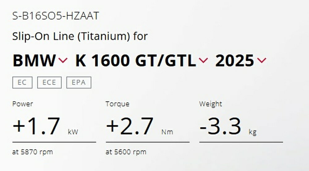 AKRAPOVIC BMW K1600GT BMW K1600GTL EC仕様 SLIP ON LINE チタン S-B16SO5-HZAAT