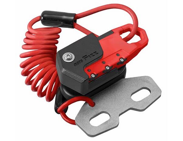 TANAX MOTO FIZZ ヘルメット用ワイヤーロック ハンドルクランプ取付 コイル レッド MF-4774