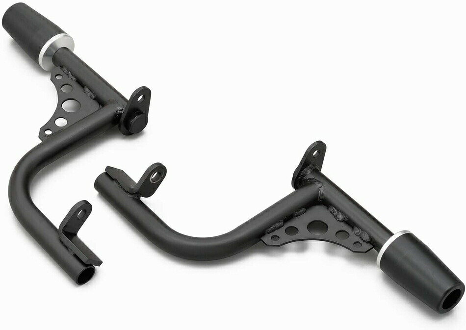 エクストリーム系のスタイリッシュ感を人気のエンジンガードに。 エクストリームバイクをイメージしたプロテクター付きのエンジンガード。 エンジンガードシリーズの車体保護性能やハイウェイペグ代わりとなる機能はそのまま、ビジュアル要素を強めました。 立ちゴケ等の軽度な転倒に対し、エンジンやカウル等のダメージを軽減します。 付属のプロテクターは軽度なダメージを吸収。摩耗時には交換も可能です。 対応車種 ■Rebel250('17〜'20)/S Edition('20) MC49 ※Rebel500は取付不可。 ※過度な転倒時には商品が破損する恐れがあります。 ※本商品は艶消し塗装のため飛び石やバイク保管用保護カバーとのすれ等で塗装がはがれる場合があります。 ※純正状態よりバンク角が減少する場合があります。 ●パイプ径Φ25.4 ●スチール製：艶消し黒塗装仕上げ ●90mmのエンジンプロテクター2個付属 ●Made in Japan