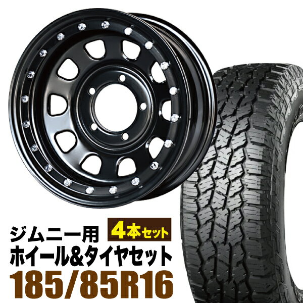 【4本セット】鉄漢 16インチ 6.0J -20 ブラック ビードロック風 + YOKOHAMA GEOLANDAR A/T4 (G018) 185/85R16 105/103N LT ホワイトレター
