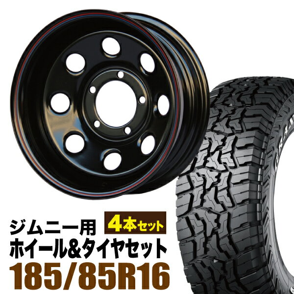 乐天商城 - 【4本組】ジムニー タイヤホイールセット まつど家 三男 鉄八 6.0J -40 ブラック+グラントレック R/T01 185/85R16 105/103N LT ホワイトレター【送料無料】