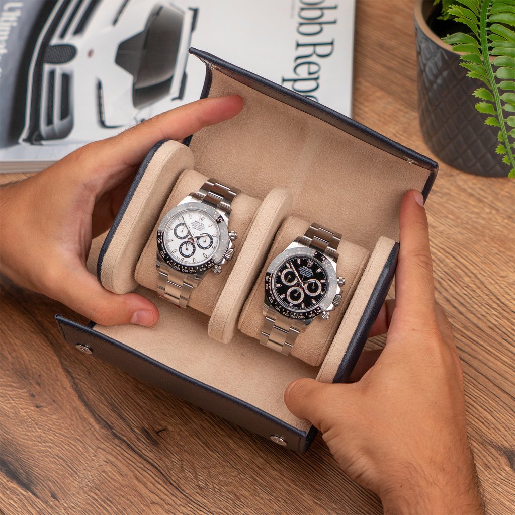 【 IFLW】ウォッチロール 2本用 Saffiano Blue ネイビー 腕時計 ウォッチケース 本革 牛革 レザー エン..