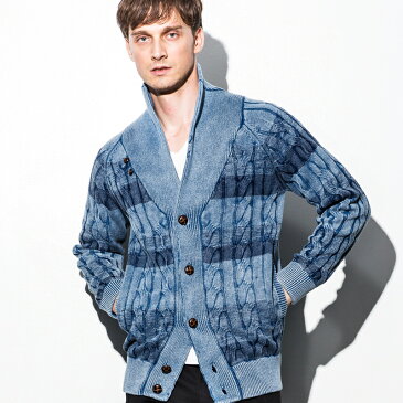 1PIU1UGUALE3 RELAX ウノピゥウノウグァーレトレ USK-707 Cable Shawl cardigan 先染め ケーブルショール カーディガン アウター サイズ S M L INDIGO インディゴ ブルー 服 上着 アパレル 送料無料