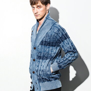 1PIU1UGUALE3 RELAX ウノピゥウノウグァーレトレ USK-707 Cable Shawl cardigan 先染め ケーブルショール カーディガン アウター サイズ S M L INDIGO インディゴ ブルー 服 上着 アパレル 送料無料