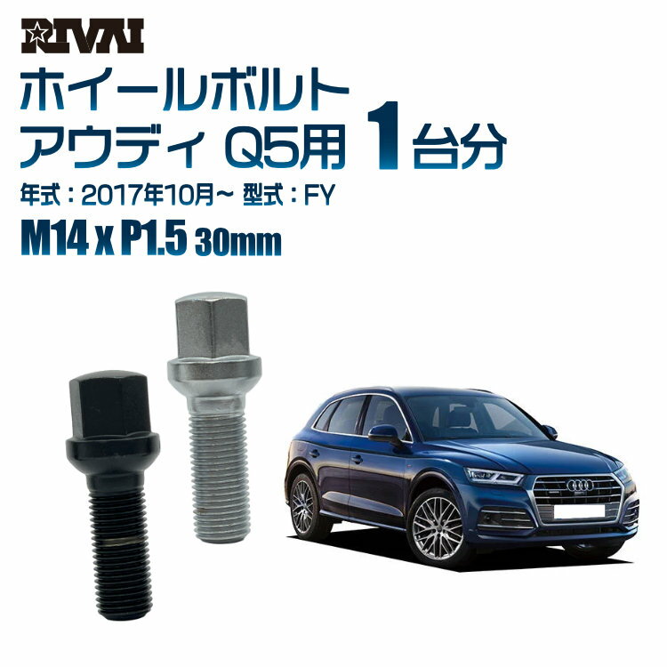 【最大2000円OFF】【13R・球面】RIVAI 17HEXボルト M14xP1.5 30mm ブラック メッキ 一台分 20本セットアウディ Q5 FY 2017年10月以降