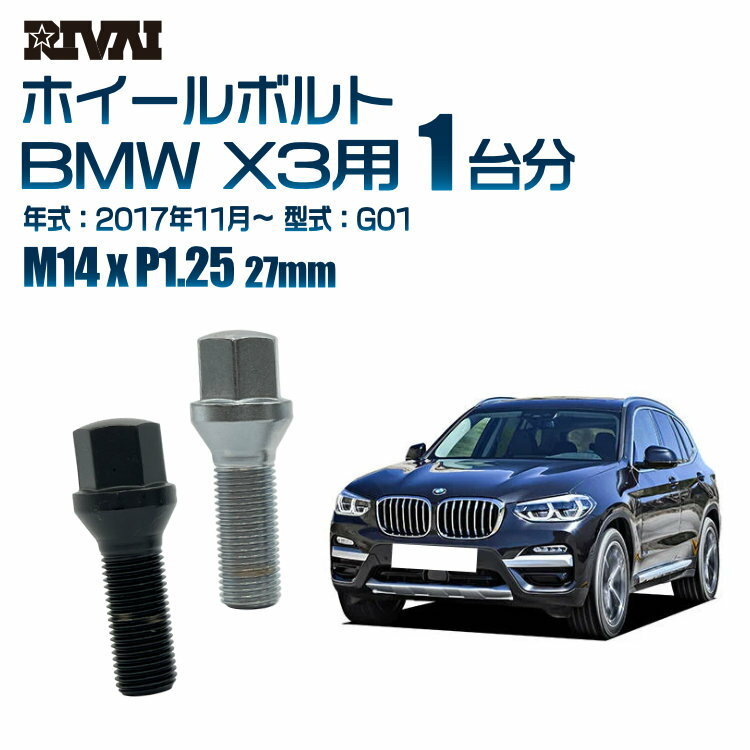 【最大P10倍】【60度テーパー】RIVAI 17HEXボルト M14xP1.25 27mm ブラック メッキ 一台分 20本セットBMW X3 G01 2017年11月以降