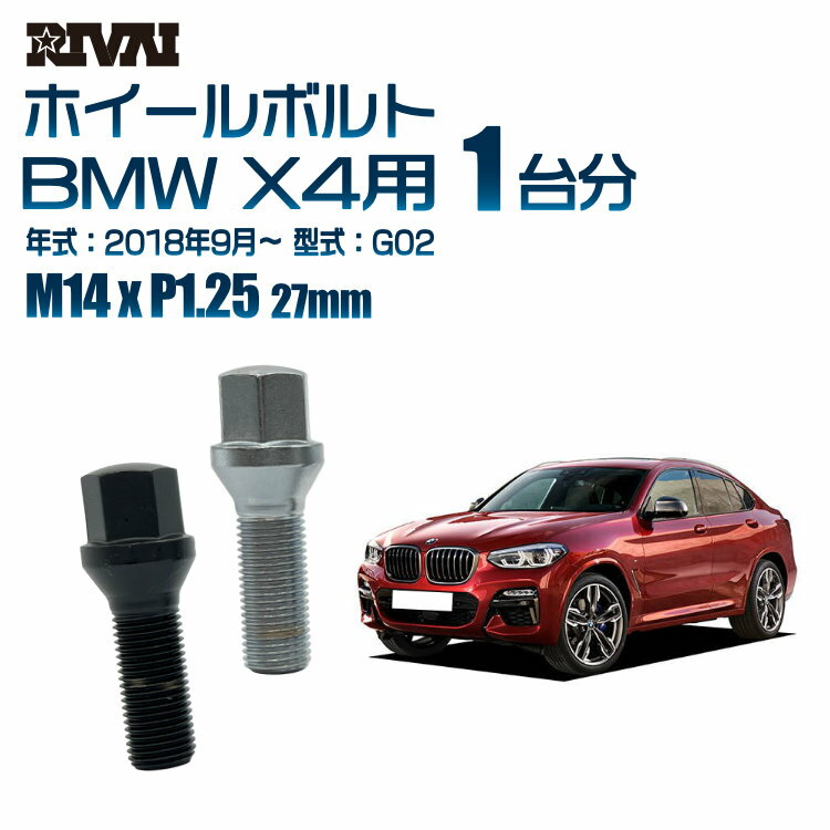 【60度テーパー】RIVAI 17HEXボルト M14xP1.25 27mm ブラック メッキ 一台分 20本セットBMW X4 G02 2018年9月以降