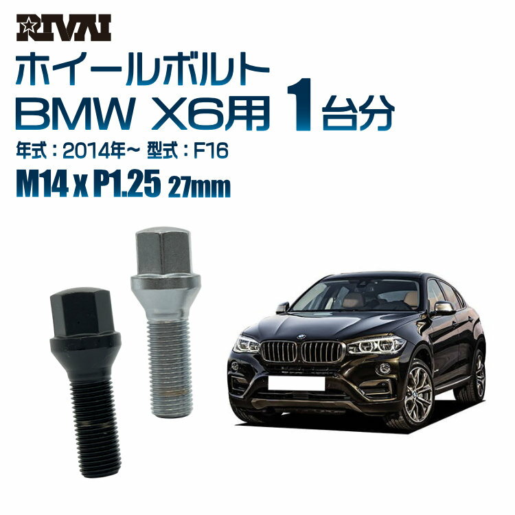 【最大P47倍】【60度テーパー】RIVAI 17HEXボルト M14xP1.25 27mm ブラック メッキ 一台分 20本セットBMW X6 F16 2014年以降