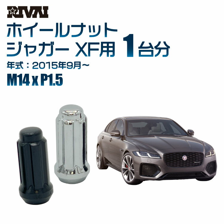 【60度テーパー】RIVAI スプラインナット M14xP1.5 ブラック メッキ 一台分 20本セットジャガー XF 2015年9月以降 ソケット付き