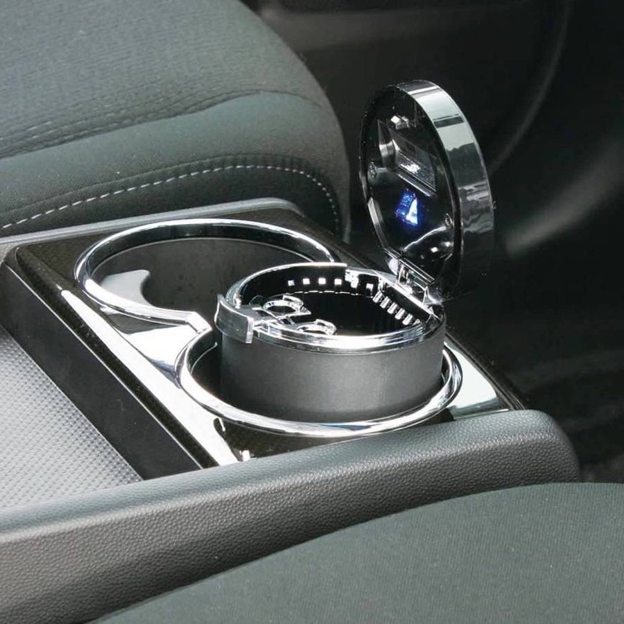 センサーイルミアッシュ カー用品 灰皿 アッシュトレイ太陽電池 ソーラー ワンタッチ 消化穴 灰除去 充..