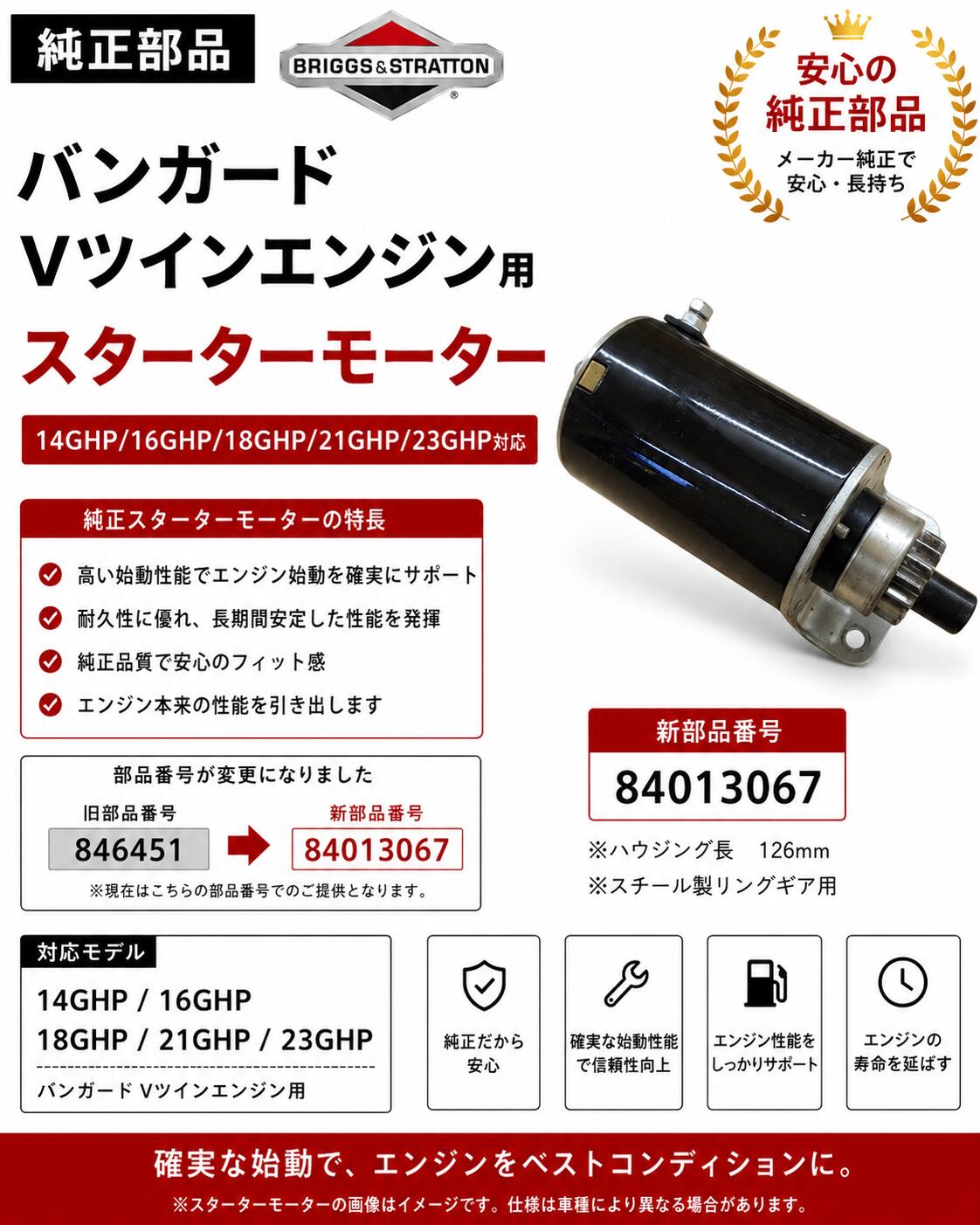 ブリッグス＆ストラットン バンガード Vツイン用 スターター 846451 14/16/18/21/23GHP対応 業務用