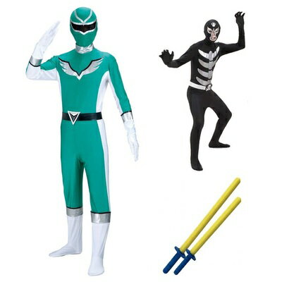 コスプレ 仮装 [1対1決闘セット] 爆笑戦隊パーティーレンジャーウイング グリーン (対) ネオブラックスカル戦闘員 【 衣装 余興 ハロウィン パーティーグッズ 男性用 男女兼用 メンズ 大人用 レディース ヒーロー コスチューム 女性用 】