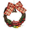 【取寄品】 ラタンリース 15cm レッドチェックリボンベル&ギフト 【 ミニサイズ デコレーション 雑貨 クリスマスリース 玄関 クリスマスパーティー 壁飾り...