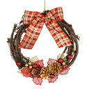 【取寄品】 ラタンリース 20cm レッドチェックリボン&シャインリーフ 【 クリスマスリース 壁飾り パーティーグッズ 雑貨 クリスマス飾り 装飾 ドア飾り ...